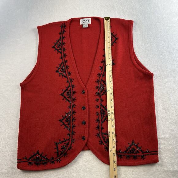 Vintage Koret XL Sweater Vest Red Beaded Holiday Cottagecore Grandma Knit 90s - Picture 8 of 10